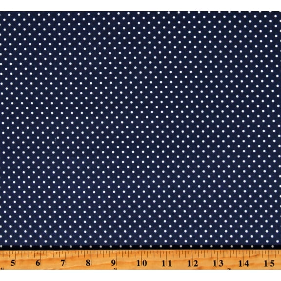 Cotton Swiss Dot Polka Dots Spots Spotted White on Navy Blue Cotton Fabric Print by the Yard (C670-21)