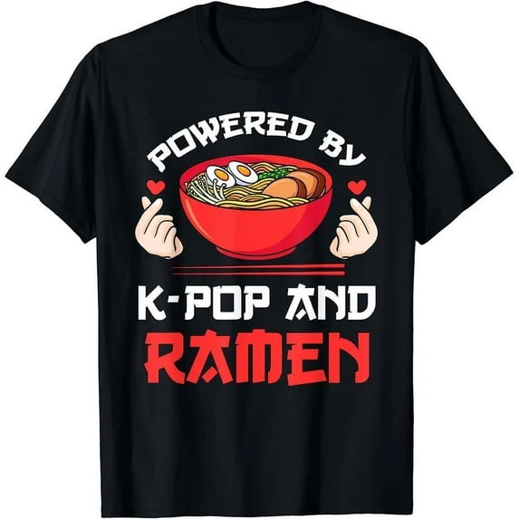 Cotton T-Shirt Powered by K pop and Ramen Kpop Merch Merchandise Gift T Shirt
