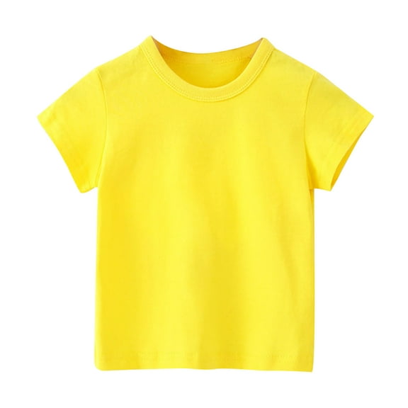 Cotton T-Shirt for Toddler Boys Girls Crew Neck Short Sleeve Baisc Tee Casual Loose Fit Solid Color Tops (18-24 Months, Yellow)