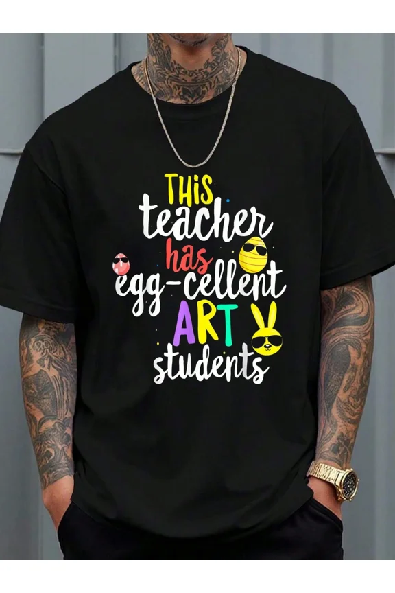 Cotton T Shirts Egg-Cellent Art Students Easter Teacher Bunny Gift Tshirt T-Shirt For Men Women Men Shirts