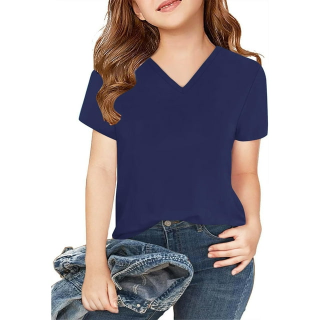 Cotton T Shirts For Little /Big Boys Girls Summer Short Sleeve Solid Color Tops for Kids 2-15 T Navy 2-3 Years