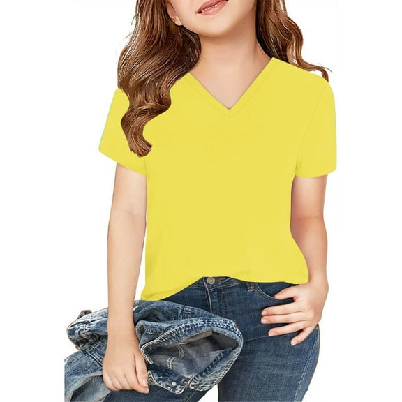 Cotton T Shirts For Little /Big Boys Girls Summer Short Sleeve Solid Color Tops for Kids 2-15 T Yellow 11-13 Years