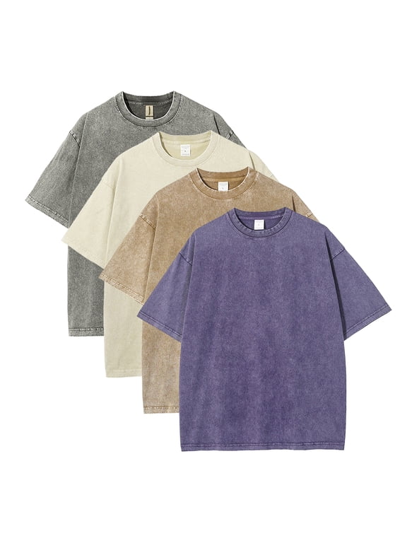 Cotton T-Shirts Oversized Unisex Short Sleeves Casual Loose Wash Solid Basic Tee Tops