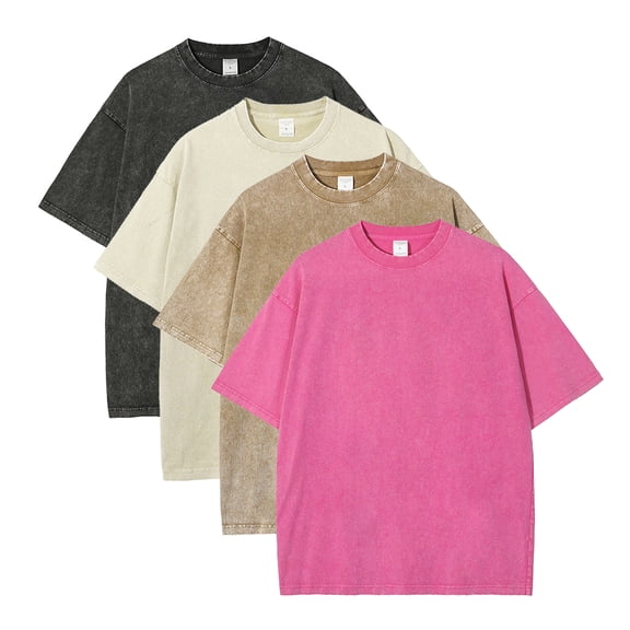 Cotton T-Shirts Oversized Unisex Short Sleeves Casual Loose Wash Solid Basic Tee Tops