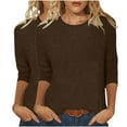thumbnail image 1 of Cotton T Shirts Pack for Women 2Pcs Crew Neck 3/4 Sleeve Tees Solid Loose Fall Casual Tops Basic Tshirts Bulk (L, Brown), 1 of 2