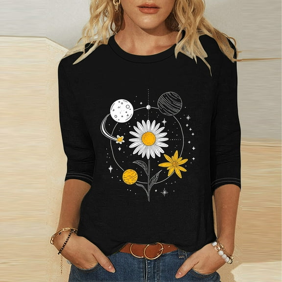 T Shirts Women Cropped 3 Quarter Length Sleeve Plus Size Tunic Tops for Women Tshirts Shirts Oversize Gym T-Shirts for Women Graphic reorders