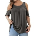 thumbnail image 1 of Cotton T Shirts Womens Clothes Plus Size Cold Shoulder Tops Dressy Casual Tunic Blouses Cutout Short Sleeve Summer Tee (4XL, Gray), 1 of 6