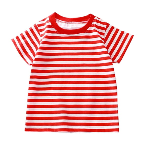 Cotton T Shirts for Boys Girls Short Sleeve Striped Crew Neck Tee 2-10 Years Cute Casual Summer Base Tops (2-3 Years, Red)