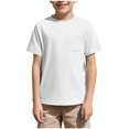 thumbnail image 1 of Cotton T Shirts for Boys Girls Summer Crewneck Short Sleeve Tees Chest Pocket Cozy Base Tops Plain Tshirts (5 Years, White), 1 of 7