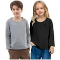 thumbnail image 1 of Cotton T Shirts for Girls & Boys 2 Pack Long Sleeve Crewneck Tops Size 1-11 Tweens Casual Solid Color Pullover Multipack Basic Going Out Tees Top, 1 of 6