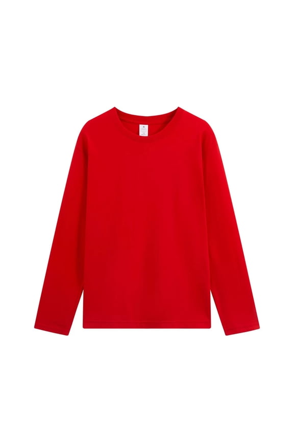 Cotton T-Shirts for Men Long Sleeve Round Neck Base Tee Shirt Fall Spring Winter Tshirts Casual Solid Color Tops (M, Red)