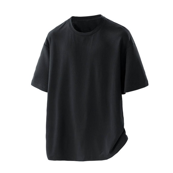 Cotton T-Shirts for Men Ribbed Knit Loose Fit Short Sleeve Workout Tops Sports Casual Crewneck Basic Tees (4XL, Black)