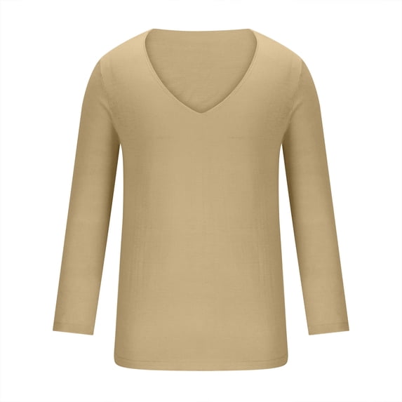 Cotton T Shirts for Men V Neck Long Sleeve Casual Pullover T-Shirts Basic Solid Color Comfort Lightweight Going Out Tees Tops