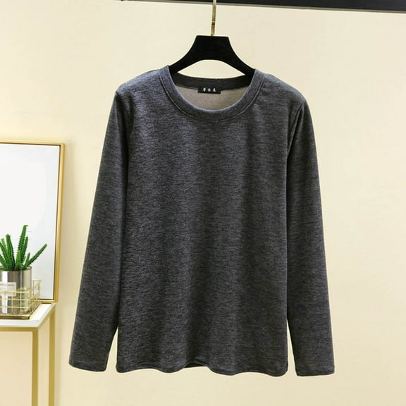 Cotton T Shirts for Women Casual Long Sleeve Crew Neck Shirts Thermal Base Layer for Cold Weather Dark Gray M
