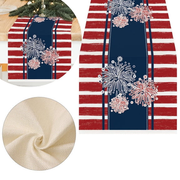 Cotton Table Cloth Flax, Table Cloth A Striped Fireworks Independence Day Tablecloth (Blue-One Size)