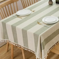 Cotton Table Cloth Rectangle Table Sage Green Striped Tablecloths Oblong Boho Tablecloth 8 Foot Table Cloths for Rectangle Tables (70"x52", Green)