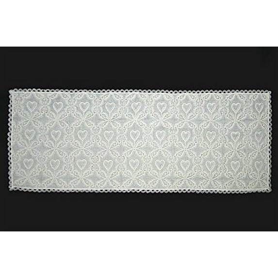 Cotton Table Runner Topper Heart Embroidered Tablecloth Linen Decoration (Off-White)