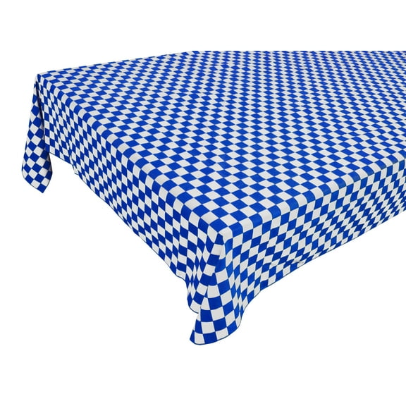 Cotton Tablecloth Checkered Print / 1 Inch Racecar Checkerboard Blue