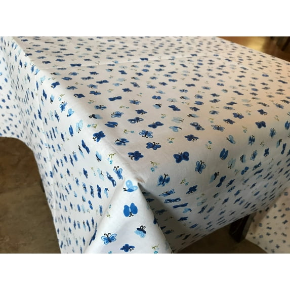 Cotton Tablecloth Floral Print Butterfly Blue