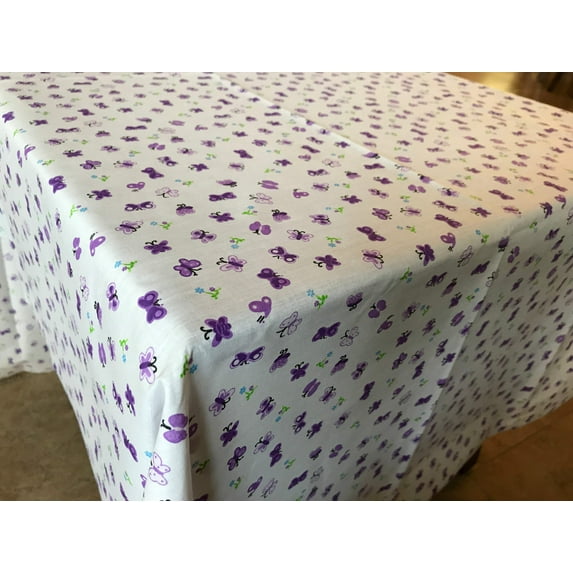 Cotton Tablecloth Floral Print Butterfly Purple
