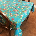 thumbnail image 1 of Cotton Tablecloth Floral Print Vintage Floral Large Roses Teal Blue, 1 of 4