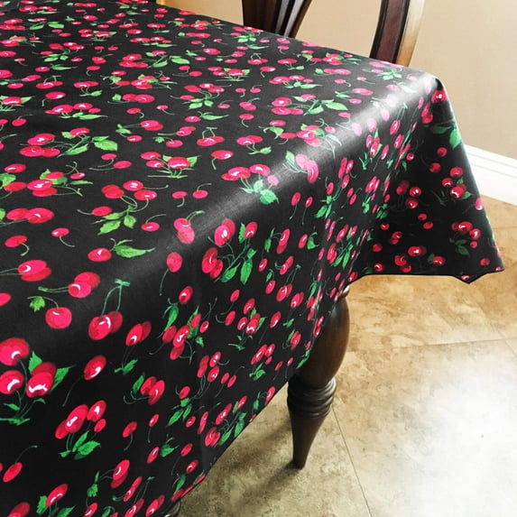 Cotton Tablecloth Fruits Print Cherries Allover Black