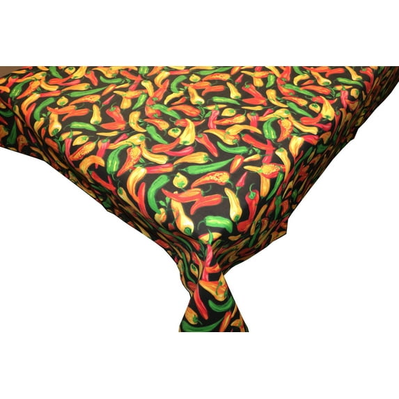 Cotton Tablecloth Fruits Print Chili Peppers Black