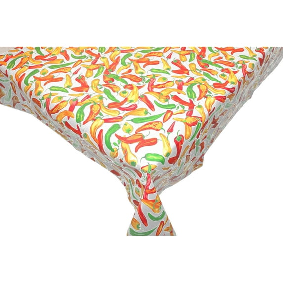 Cotton Tablecloth Fruits Print Chili Peppers White