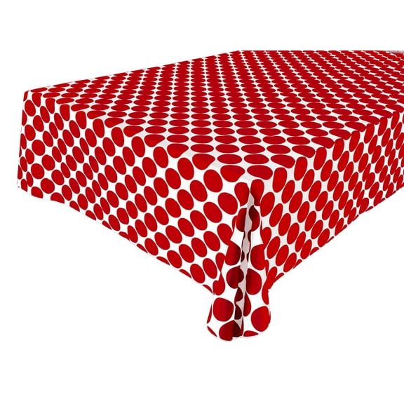 Cotton Tablecloth Polka Dots Print / Large Red Dots on White