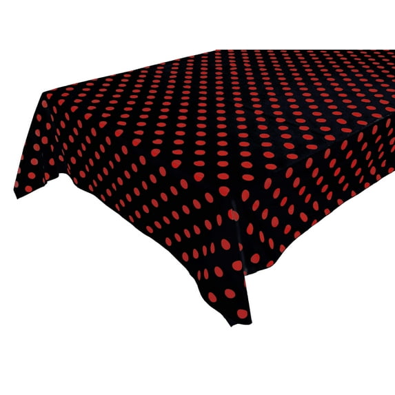 Cotton Tablecloth Polka Dots Print / Red Dots on Black