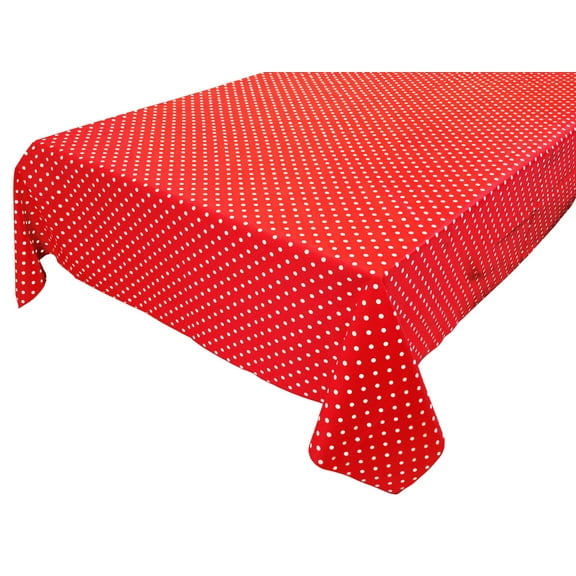 Cotton Tablecloth Polka Dots Print / Small White Dots on Red
