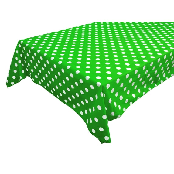 Cotton Tablecloth Polka Dots Print / White Dots on Green