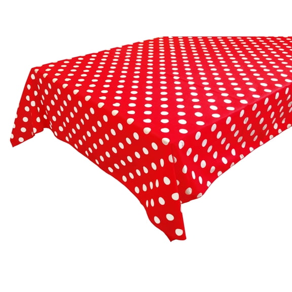 Cotton Tablecloth Polka Dots Print / White Dots on Red