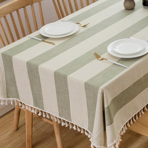 Cotton Tablecloth Rectangle Table Sage Green Striped Tablecloths Oblong Boho Tablecloth 8 Foot Table Cloths for Rectangle Tables X55"