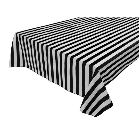 Cotton Tablecloth Stripes Print / 1 Inch Wide Stripe Black and White