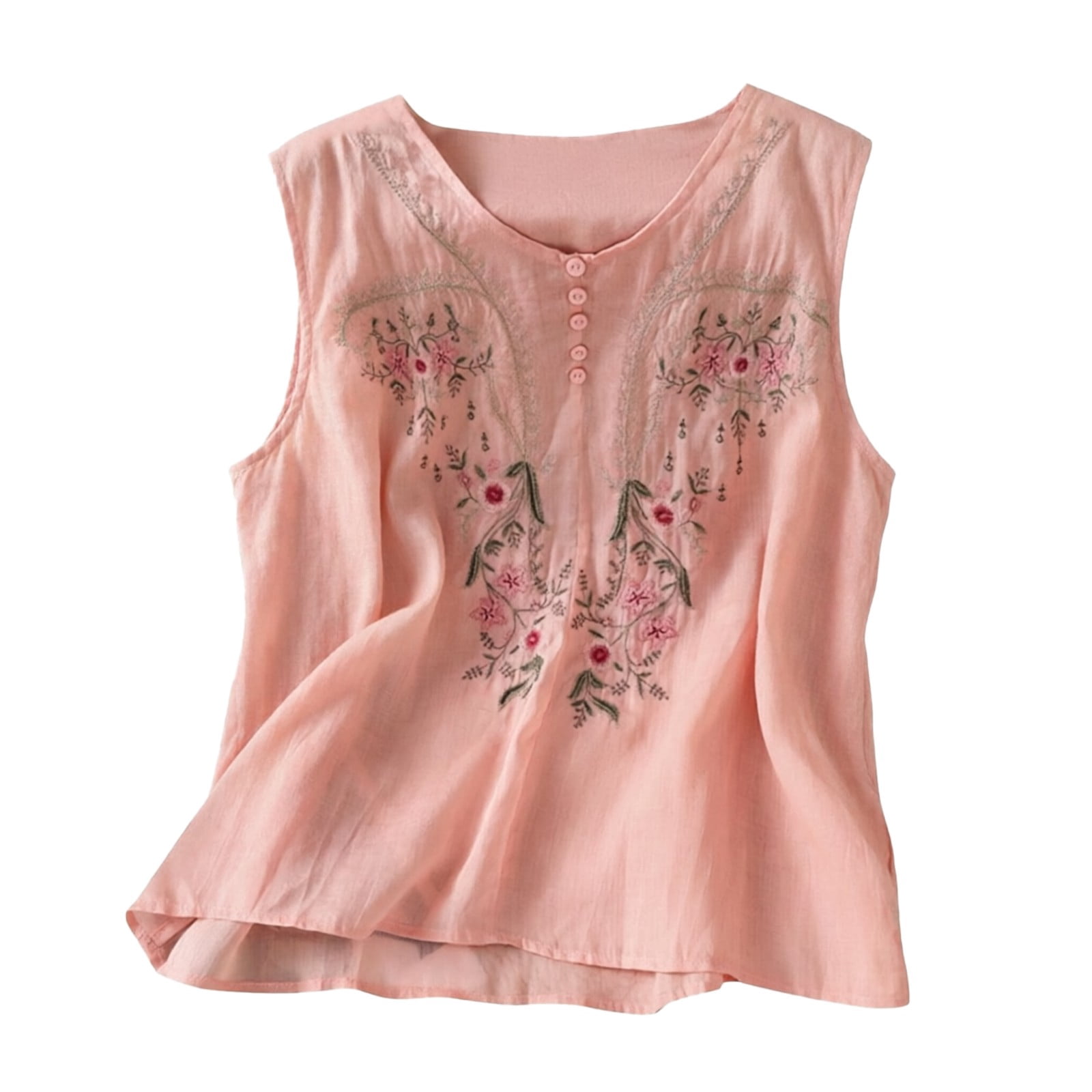 Cotton Tank Top Shirts for Women Sleeveless Trendy Embroidered