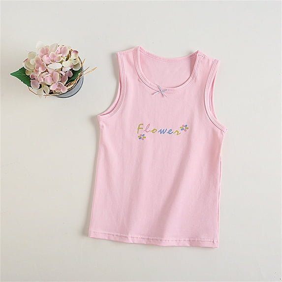 Cotton Tank Tops Girls Undershirts Sleeveless Crewneck Basic Tee Shirts Floral Print Cute Summer Tanks (3 Years, Pink 01)
