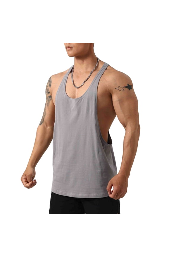 Cotton Tank Tops for Men Y-Back Workout Muscle Shirt Bodybuilding Stringer Shirts Moisture Wicking Tanks Sleeveless T Shirts U Neck Tees Solid Classic Blouse Outdoor Sports Top