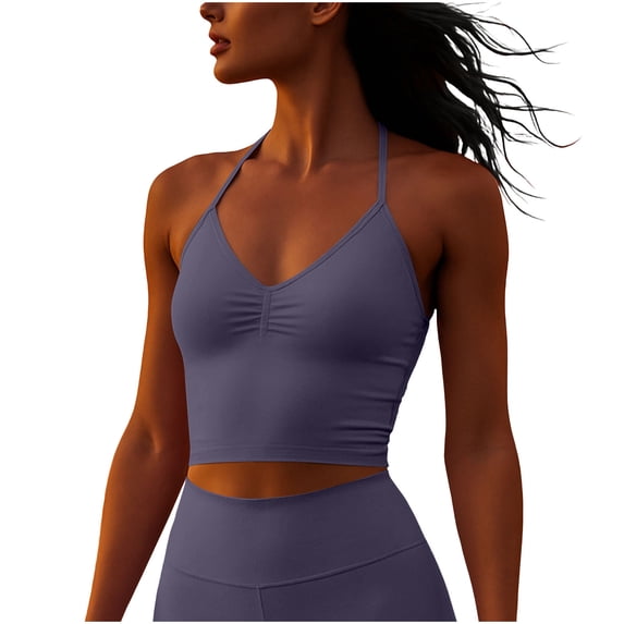 Cotton Tank Tops Women Loose Fitting Women's Running Sports Fitness Tank Tops Strap Neck Backless Yoga V-Neck Cami Padded Cropped Workout Tank Tops Purple XXL