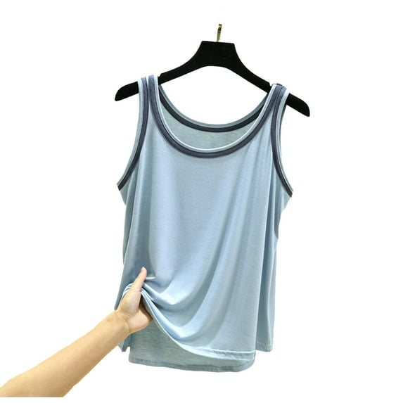 Cotton Tank Tops Womens Clothes Soft Summer Casual Sleeveless Crew Neck Modal Shirt Blouses Comfy Workout Base Tee (L, Blue)