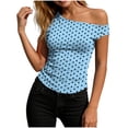 thumbnail image 1 of Cotton Tank Tops for Women Women off Shoulder Tank Tops Polka Sleeveless Slim Fitting Casual Trendy Party Crops T-Shirt Tops Sky Blue M, 1 of 6