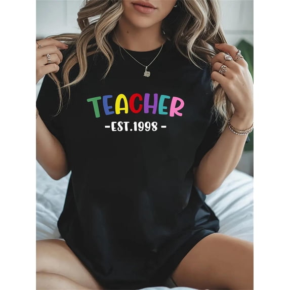 Cotton Teacher Est 1998 Personalized Teacher 1998 for Women Casual ...