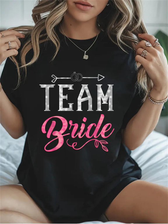 Cotton Team Bride - Bridal Party Bride Squad Wedding Party Casual Graphic Tee Lightweight Daily Wear T-Shirt