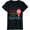 thumbnail image 1 of Cotton Tee Life Is Better With Sprinkles Print Sweet Vibes Ice Cream Lover Graphic Casual Round Neck Black S-5XL, 1 of 5