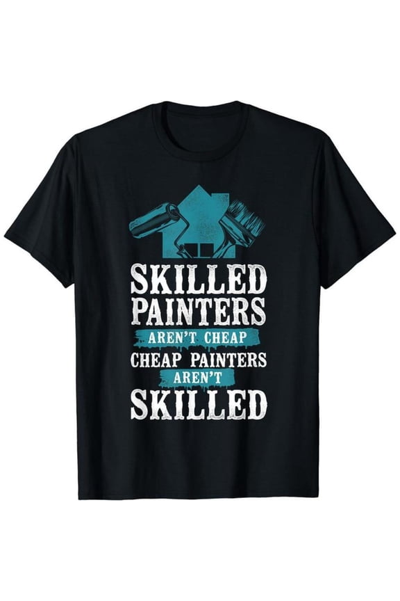 Cotton Tee Skilled Painters Graphic T-Shirt Top Round Neck Fashion Casual Short Sleeve Black S-5XL