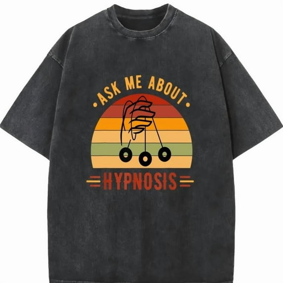 Cotton Tee T-Shirt Top Black Washed Retro Sunset Hand Pendant Design Casual Comfortable Black S-2XL Plus Size