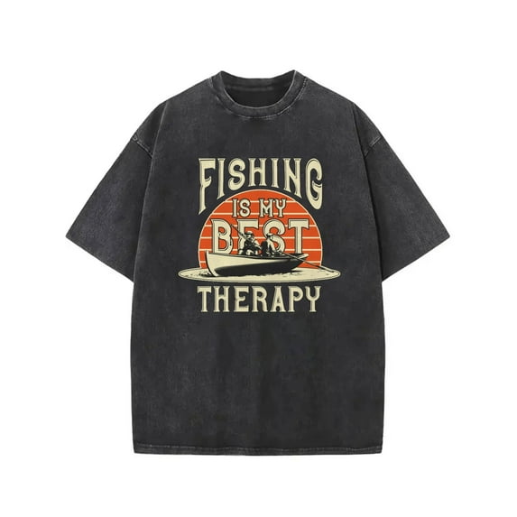 Cotton Tee T-Shirt Top Washed Vintage Angling Scene Outdoor Lover Casual Comfortable Black S-2XL Plus Size