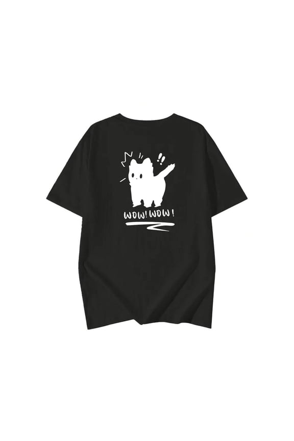 Cotton Tee Top Fun Cat Print Casual Comfortable Summer Breathable Fashion Streetwear Black S-5XL
