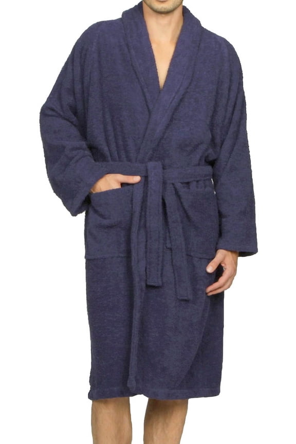 Terry Cotton Adult Unisex Soft Lightweight Bathrobe, Extra-Large, Navy Blue