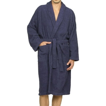 Cotton Terry Adult Unisex Soft Lightweight Bathrobe, Large, Navy Blue
